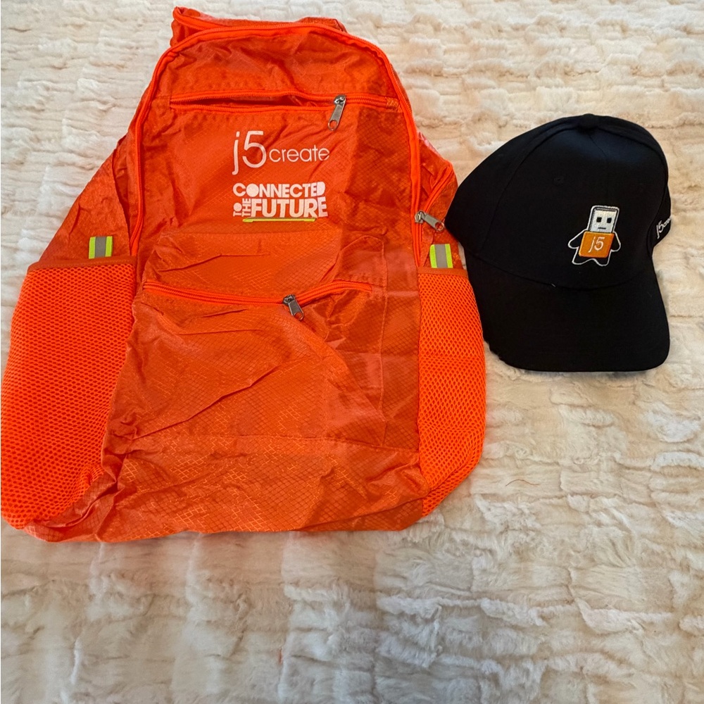 Orange Backpack and Black Cap Set